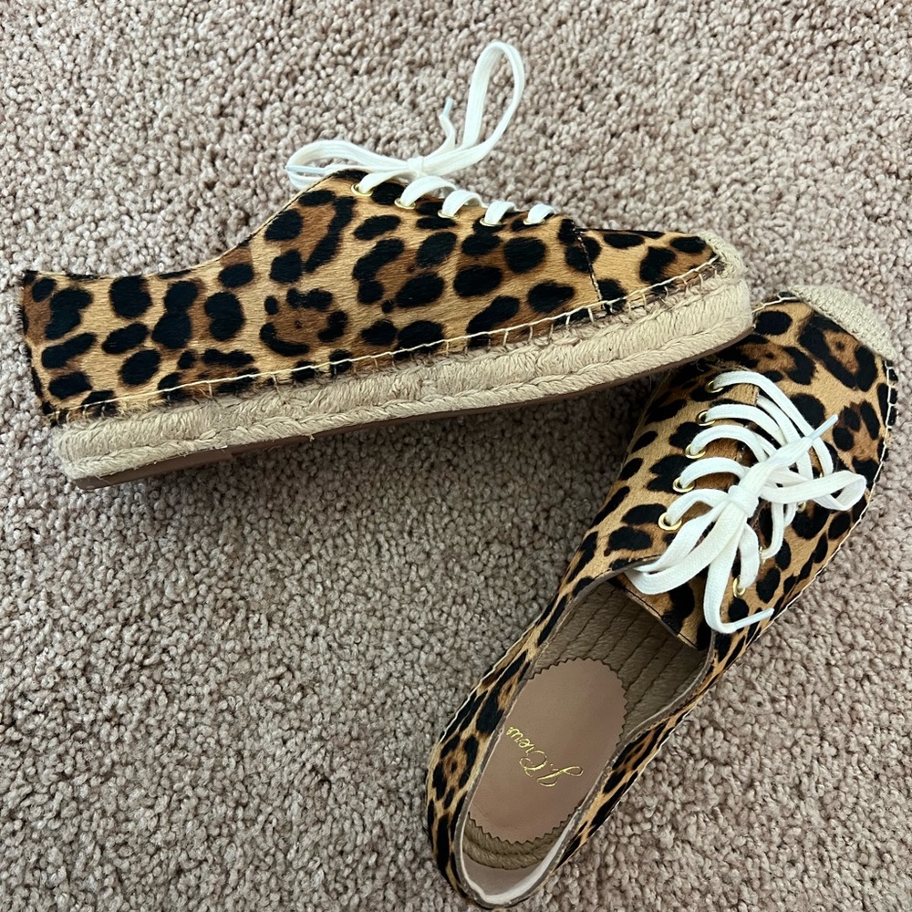 JCrew size 8 leopard calf hair espadrille tennis shoes